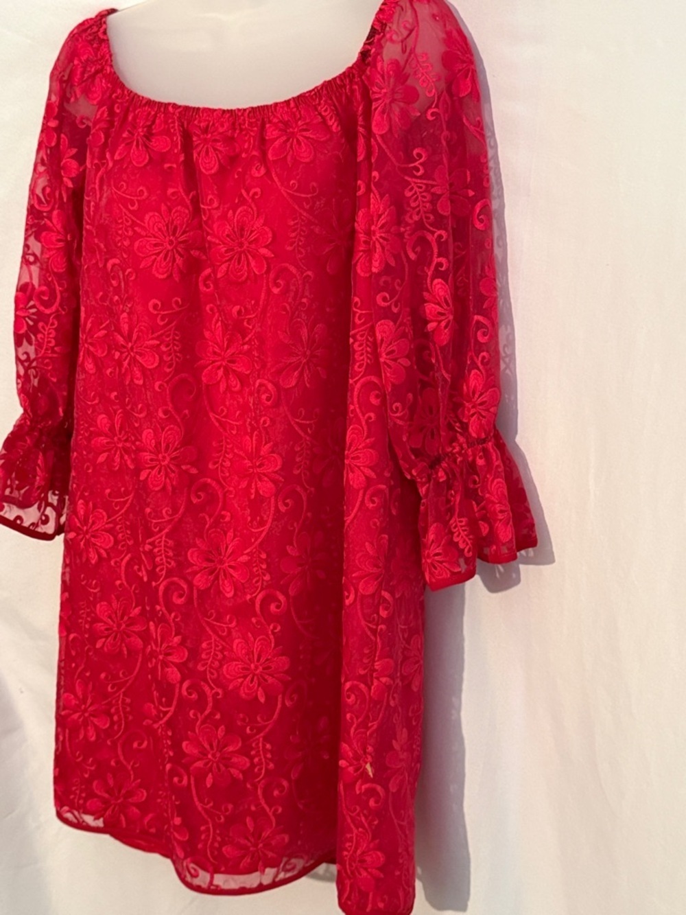 Voom by Joy Han Red Floral Embroidered Off the Shoulder Dress Size M - Picture 3 of 6